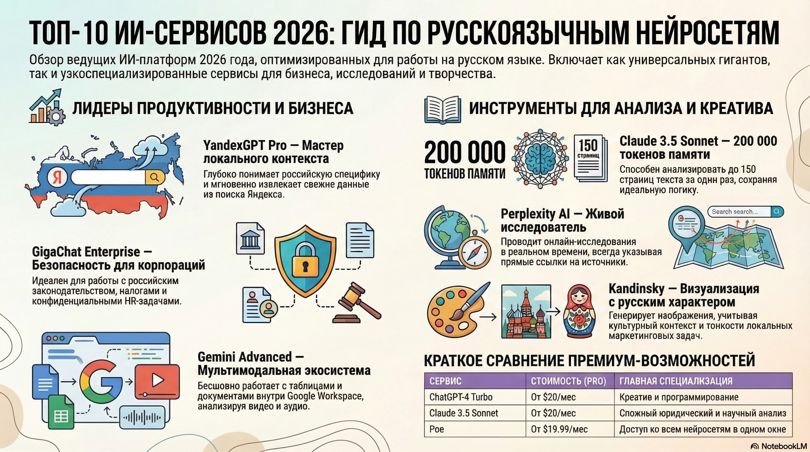 Инфографика: Нейросеть для общения на русском — топ-10 сервисов в 2026