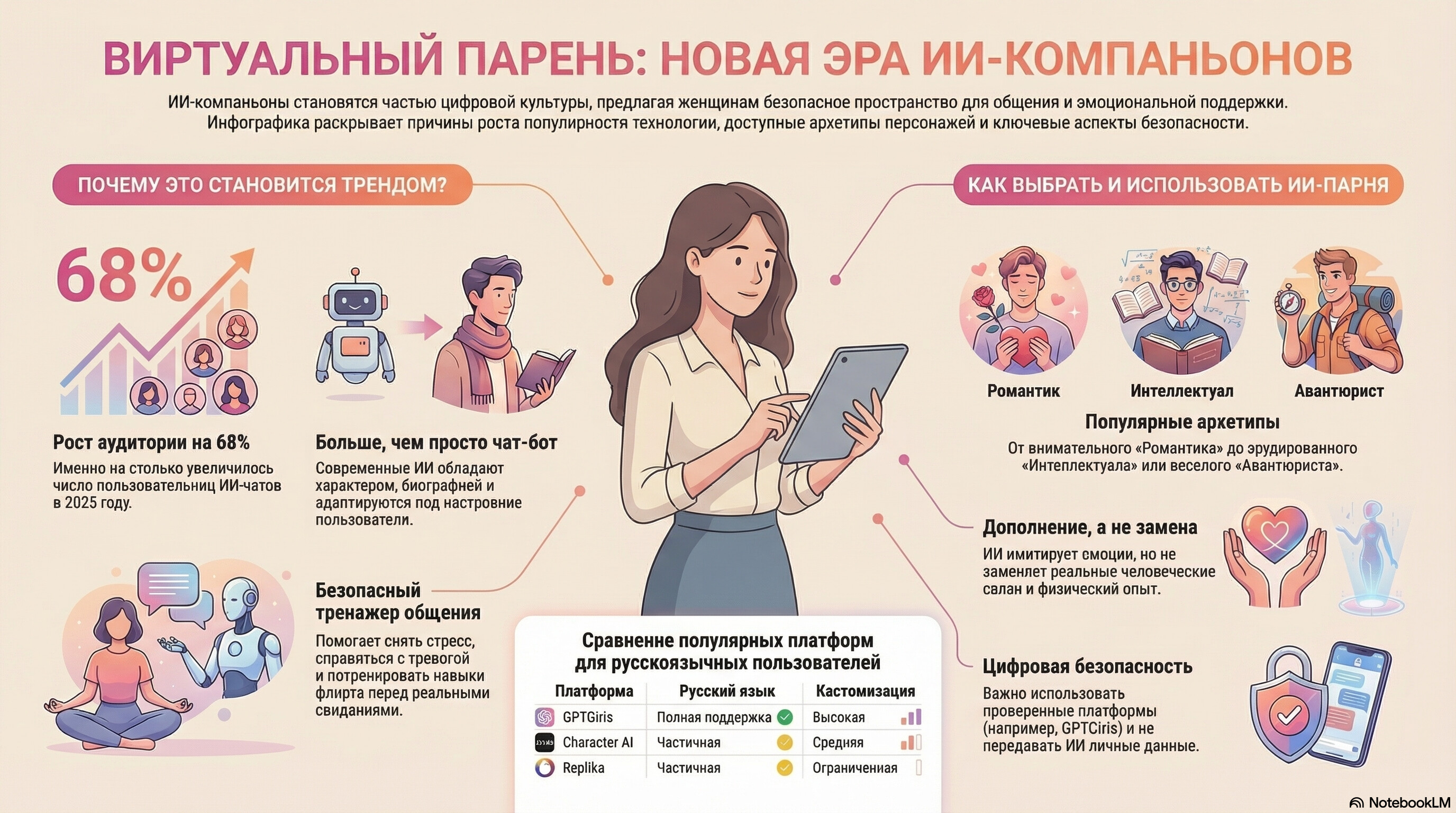 Инфографика: Виртуальный парень — ИИ-компаньоны для девушек